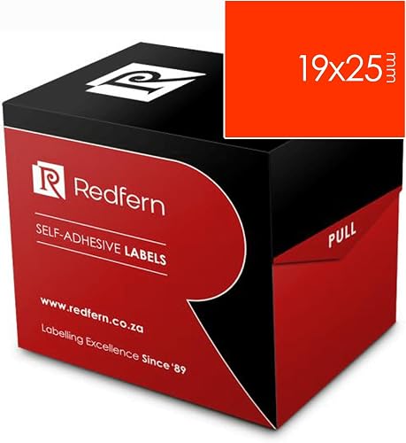 Redfern Rectangular Colour Code Label Roll, 19 mm x 25 mm Size, Flu Red