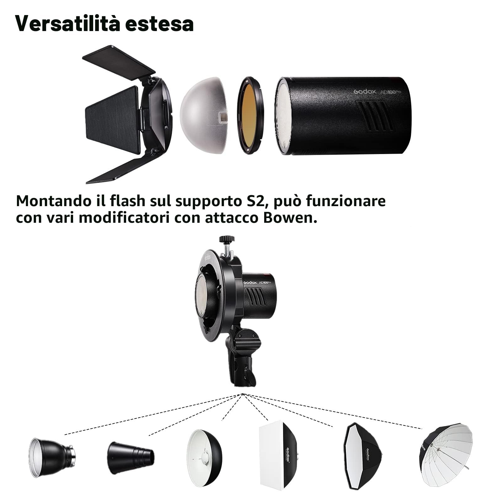 GODOX AD100Pro Nero 100Ws Testa Rotonda TTL HSS Kit Flash Portatile Compatto