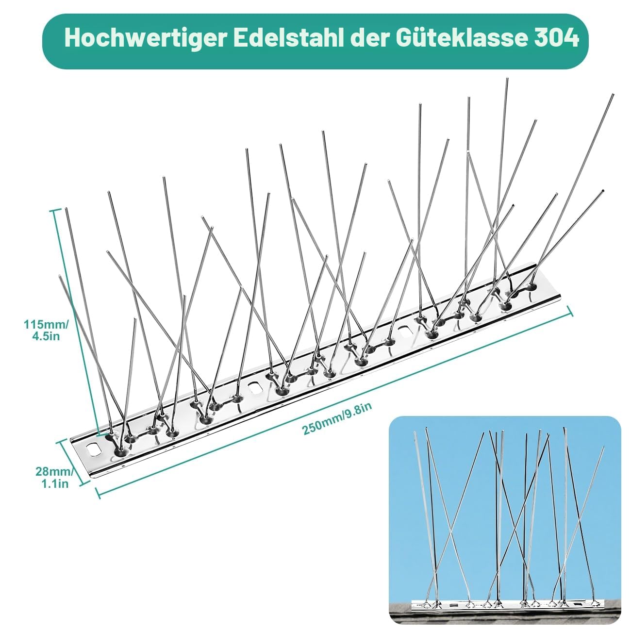 wohohoho Taubenabwehr Spikes Edelstahl Vogelabwehr, Vogelabwehr Spike (5m /20 Stück) Taubenspikes für Balkon Vogel abschreckung Abwehr Gegen tauben