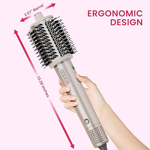 Miniatura 7 de Cepillo secador de pelo de 1400 W - Estilizador redondo de aire caliente con alta velocidad para soplar y peinar el cabello