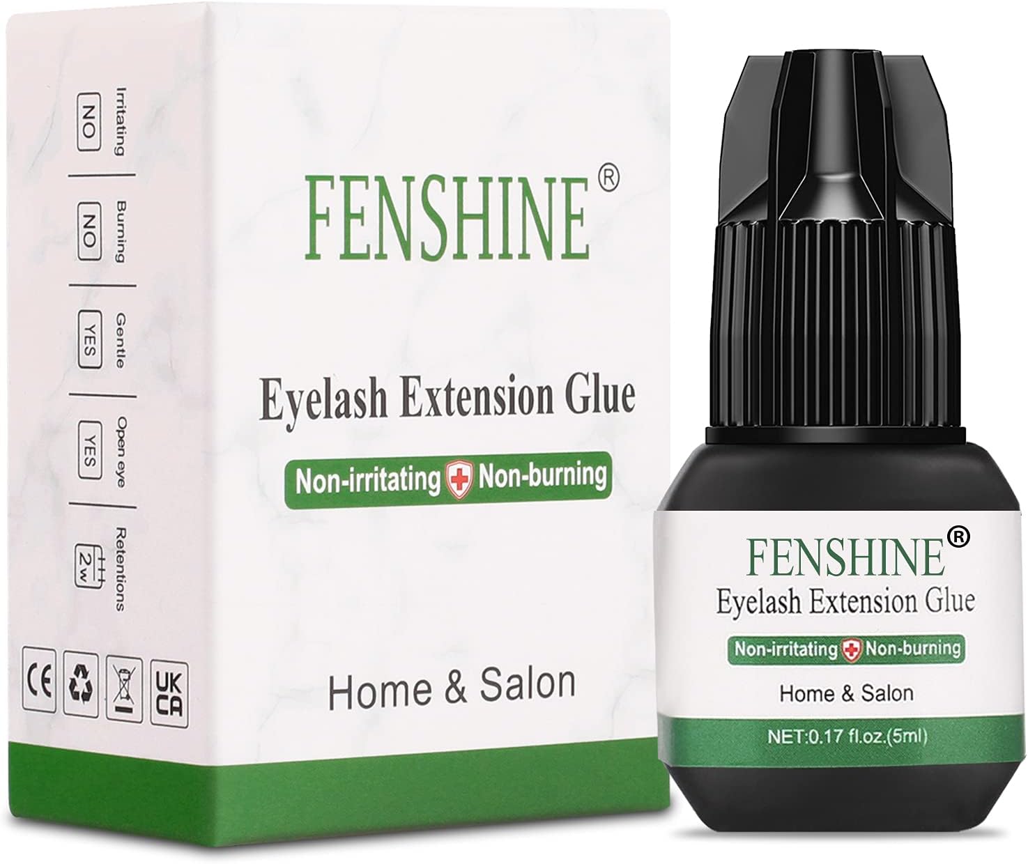 Fenshine Eyelash Extension Glue for Self Application, Home Pro DIY Individual Lash Glue 5ml, No Burning No Irritation with Open Eyes, Black Eyelash Glue Adhesive for Professional Salon and Home Use