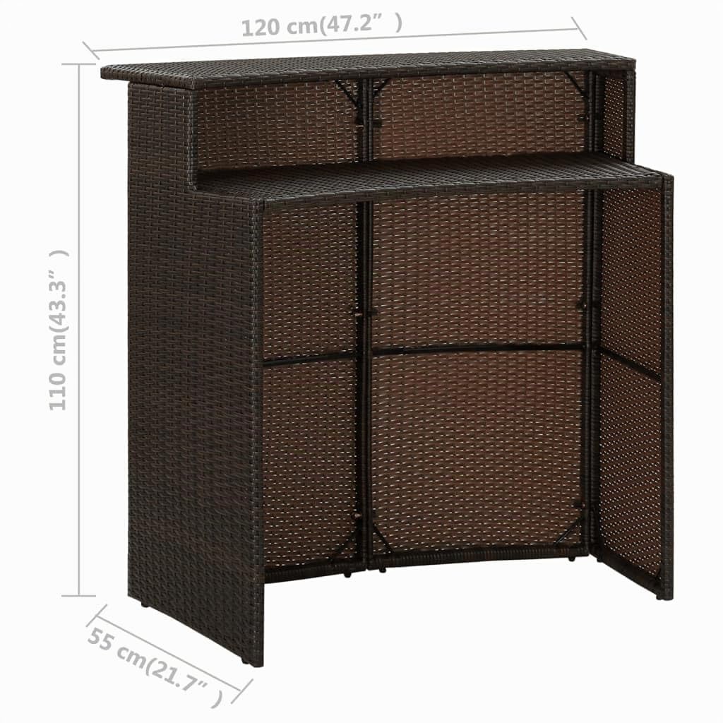 vidaXL Tavolo da Bar per Esterni Marrone 120x55x110 cm in Polyrattan