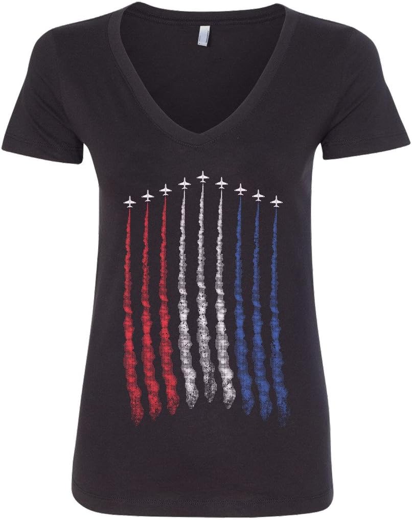 Threadrock Women's Red White Blue Air Force Flyover V-Neck T-Shirt