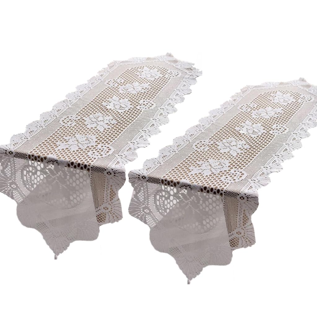 YIBOZI Tables Runner,2Pieces Handmade Cotton Lace Table Runner Doilies, White Floral Crochet Placemats for Dining and Coffee Tables