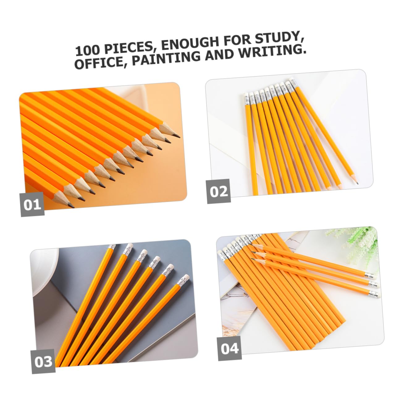 Uonlytech 100 Matite in Legno Arancioni con Gommino, per Scrittura e Appunti, Uso in Aula e Ufficio, Confezione Pratica per Studenti e Insegnanti