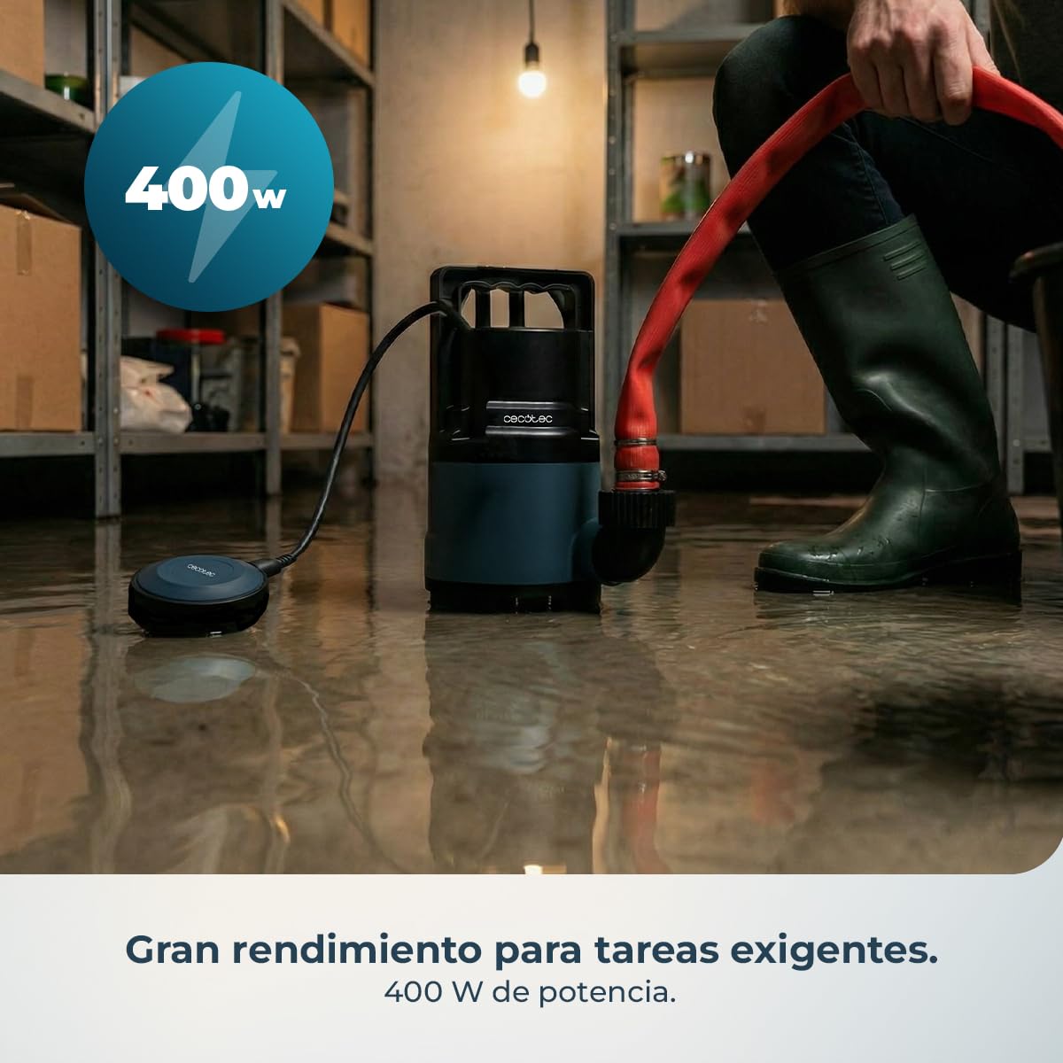 Cecotec Bomba de Aguas Sucias Axike 400 Dark. 400W, Caudal hasta 8000L/h, Altura Máx 5,5m, Profundidad 7m, Partículas hasta 25mm, Interruptor Flotante, IPX8, Cable 10m y Cuerda de Nylon 8m — view 2