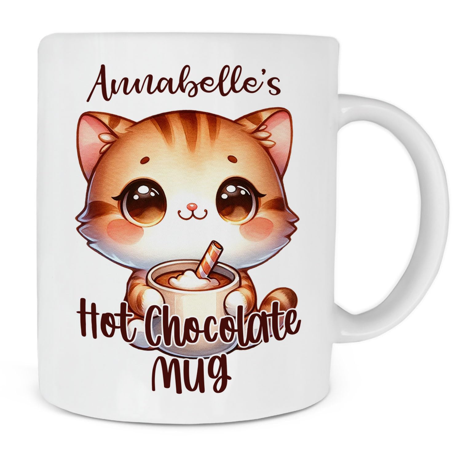 Personalised Hot Chocolate Mug, Hot Chocolate Gift, Childrens Hot Chocolate Mug With Cute Cat
