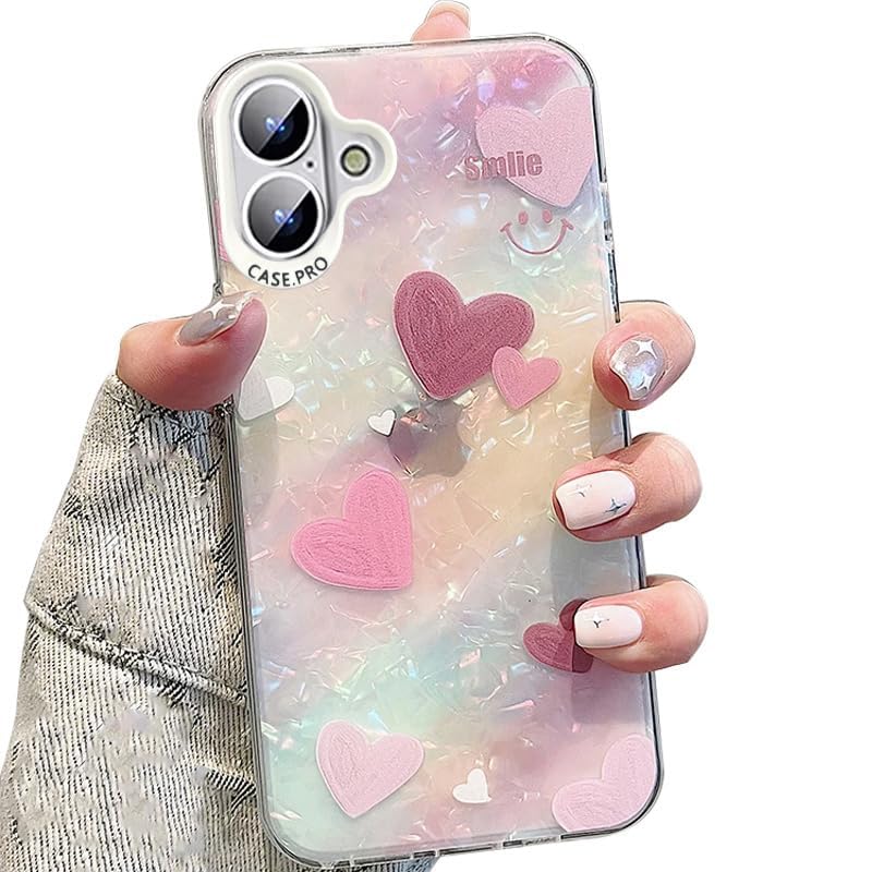 Image of mobistyle Designed for iPhone 16 Plus Cover | Shining Love Heart Pattern Design | iPhone 16 Plus Back Cover Case for Girls & Women (Pink)
