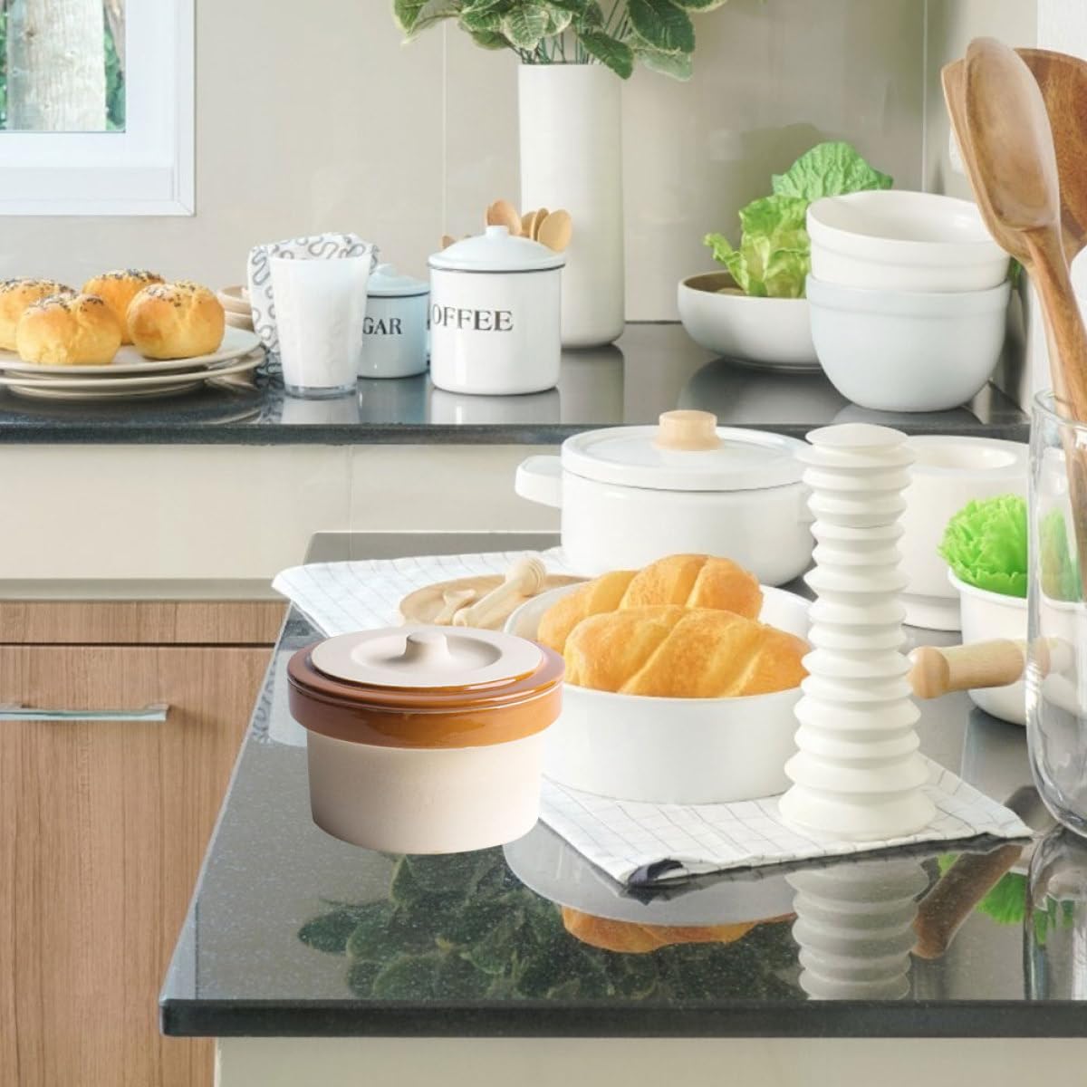 MAGICLULU Bol à Riz en Céramique avec Couvercle Beige, Bol à Ragoût Épais et Rond, Vaisselle Cuisine Pratique pour Maison et Restaurant