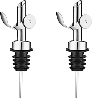 2 Pcs Stainless Steel Pourers，automatic opening and closing spout,olive oil spout、pour spouts，for olive oil, vinegar, wine and other liquid bottles（Silver）