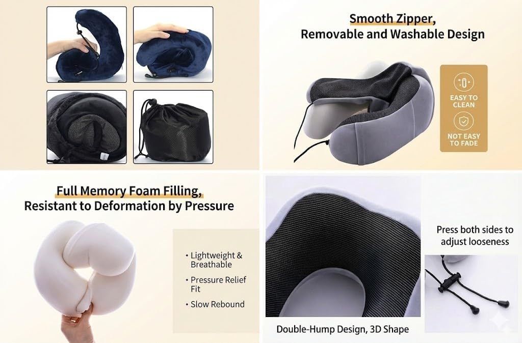 NEUL Memory Foam Travel Neck Pillow for Airplanes (2 Pack with Earplugs) (Grey & Grey)