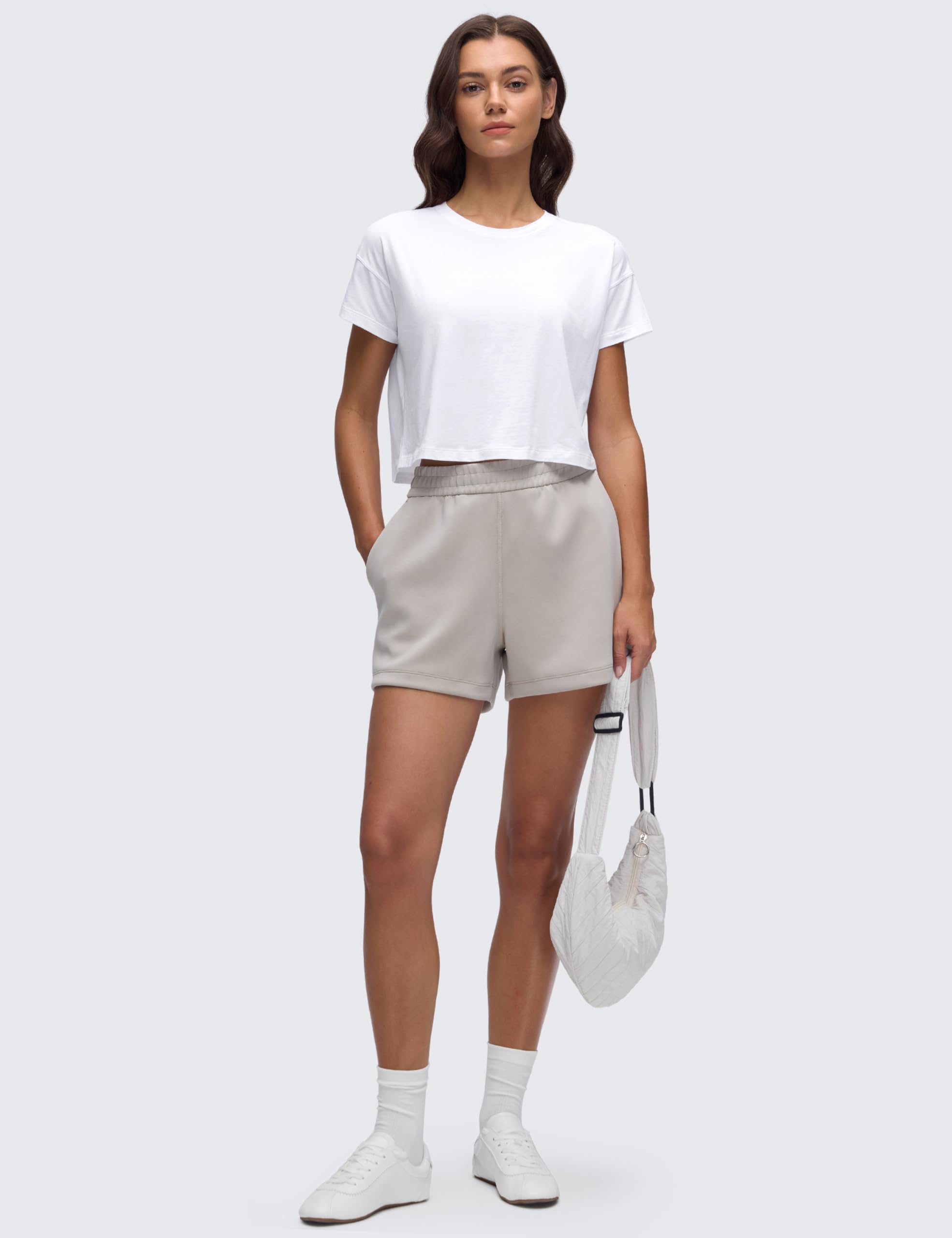 CRZ YOGA Women's Pima Cotton Workout Short Sleeve Shirts Loose Athletic Crop Tops Gym Casual Cropped T-Shirt — view 4