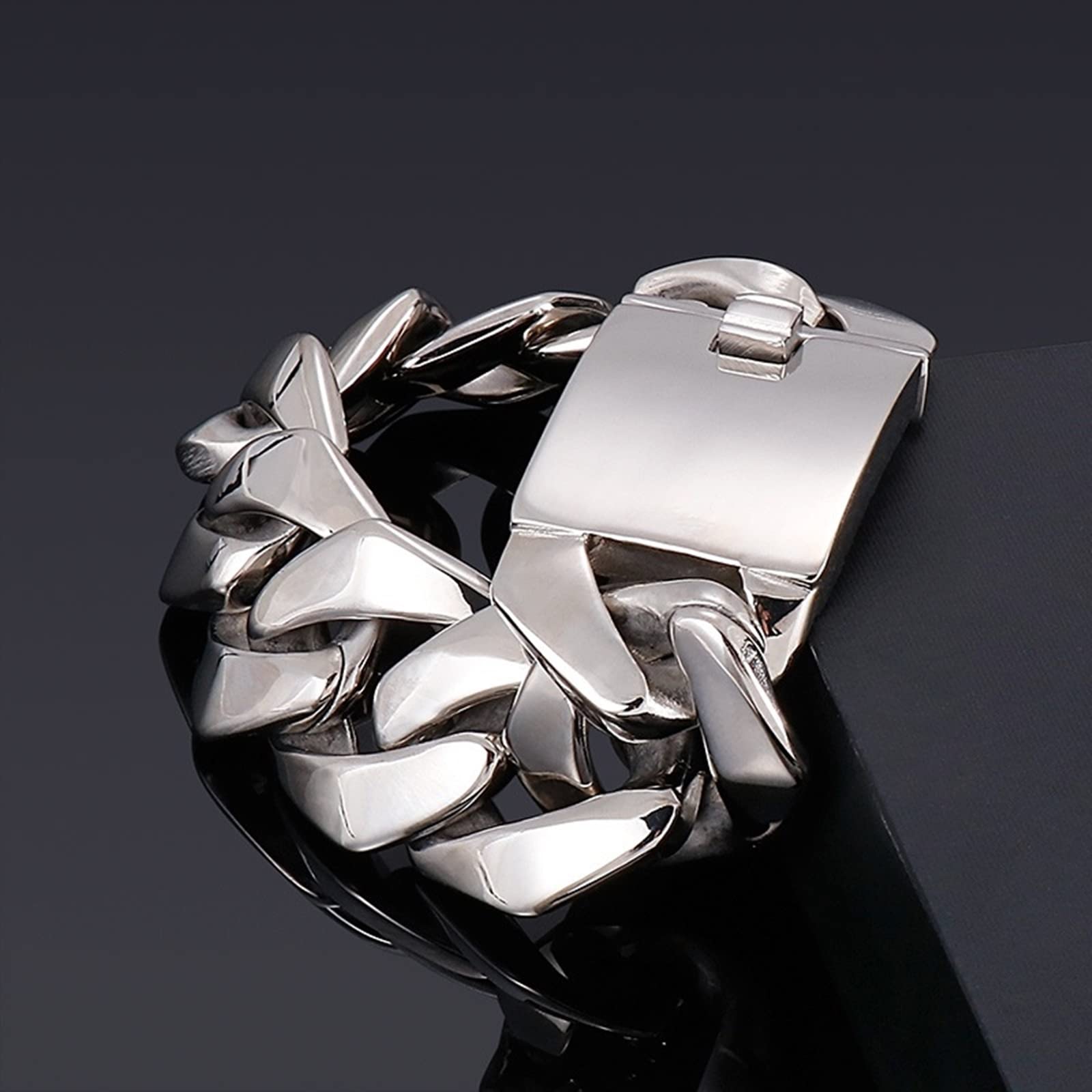 Daesar Charm Armband Edelstahl Männer, Panzerarmband Breit 26MM mit Steckschließe Armband Silber 21.5-22CM Freundschaftsarmband für Jugend