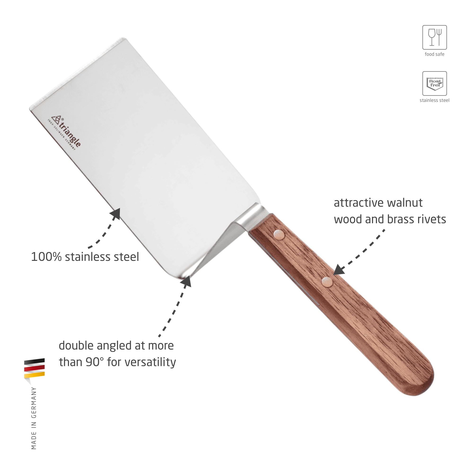 triangle Plancha Spatula - 4.7 in. (12 cm) - Ideal for Lifting, Moving & Serving Foods - Walnut Wood Handle - Made in Germany