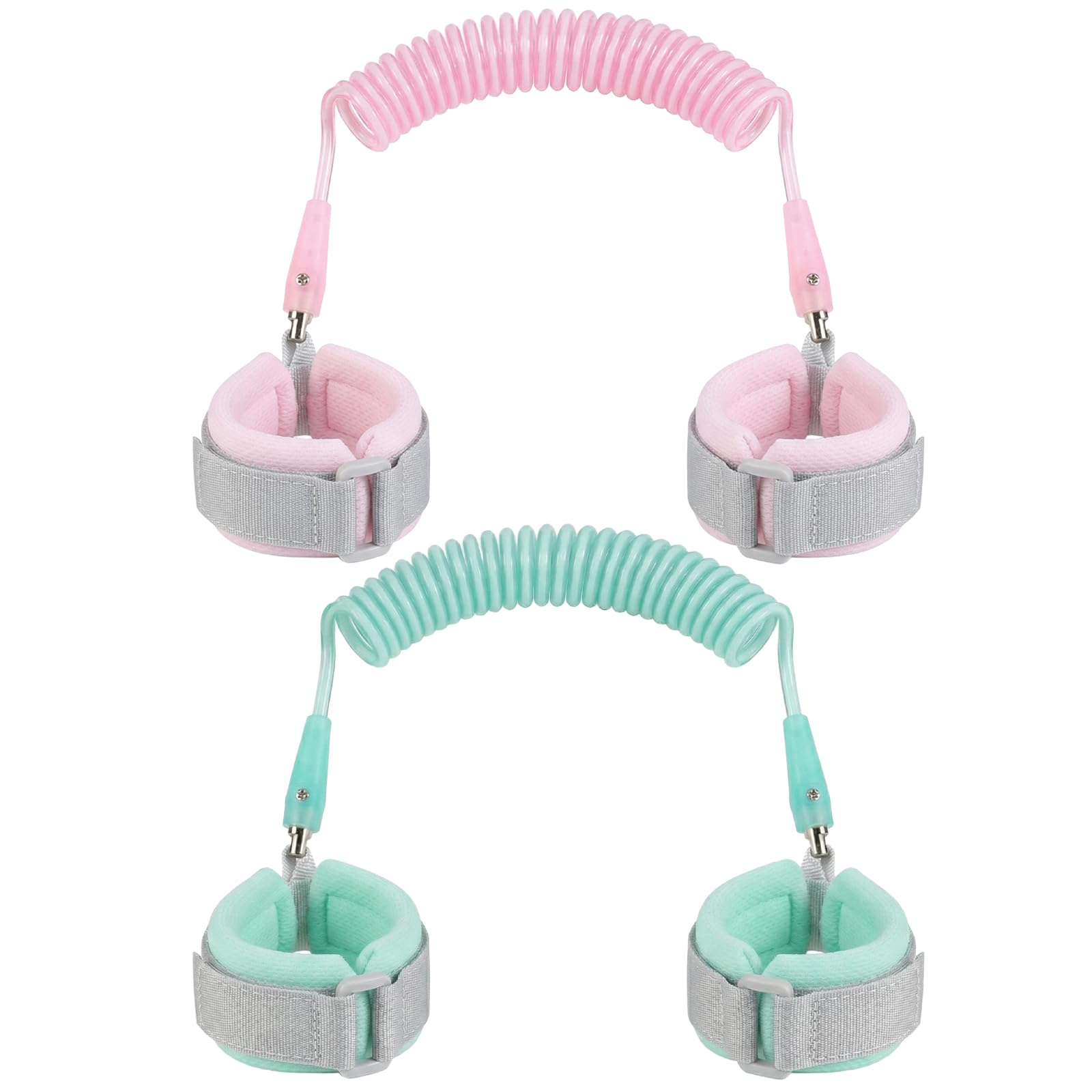 Bracelets Anti-Perte Enfant 2m, Laisse de Sécurité Bébé Rotation 360°, Rose & Vert
