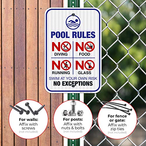 Señal Pool Rules No Diving 12x18 aluminio reflectivo miniatura 4