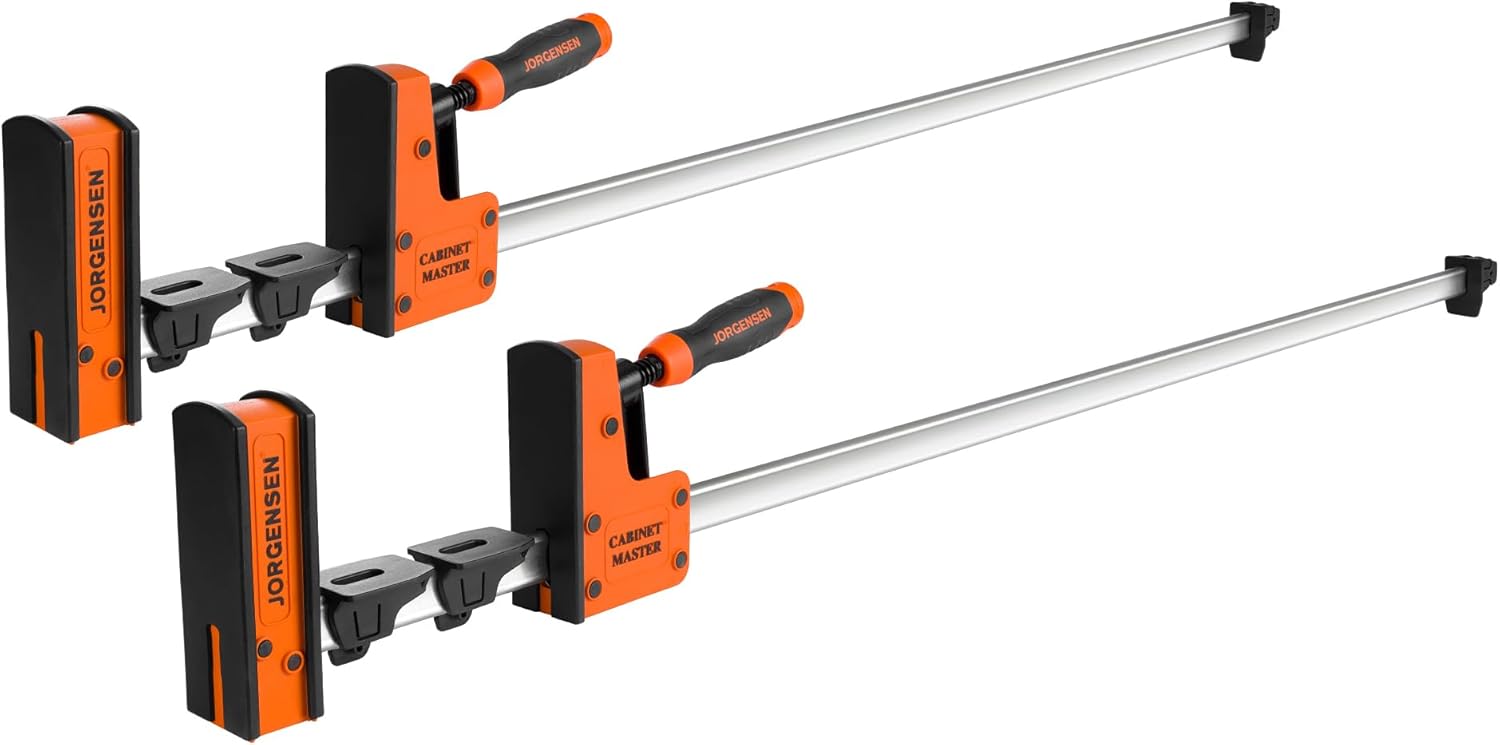 JORGENSEN 36-Inch Parallel Bar Clamp, Heavy-Duty Cabinet Master Clamp for Woodworking Glue-Up, 2200 lbs Force, Quick Release, Spreader Function, 2-Pack