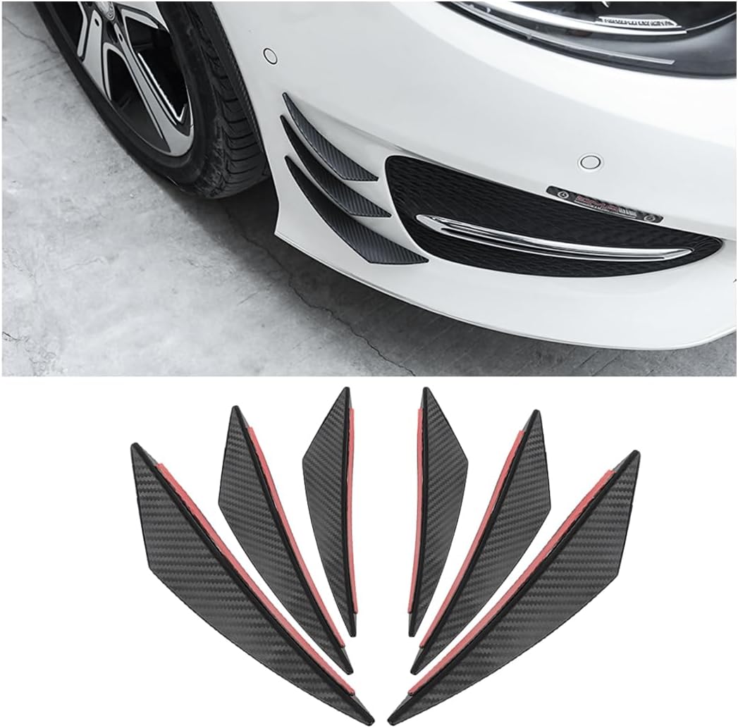 JNNJ Car Spoiler Canards Kit, 6 Pcs Universal Front Bumper Lip Splitter, Soft Fins Spoiler Canards Kit for Car Body, Anti-Collision Strip Bumper Decoration Sticker Exterior Accessories(Carbon Fiber)
