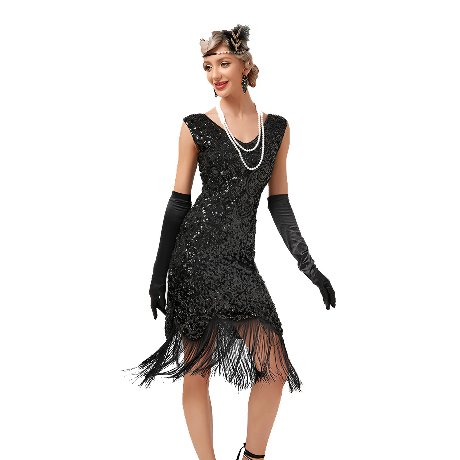 Faxianther Femme 1920s Robe de Soirée à Paillettes Robe Flapper des Années 1920 Vintage Robe de Cocktail à Franges Gatsby