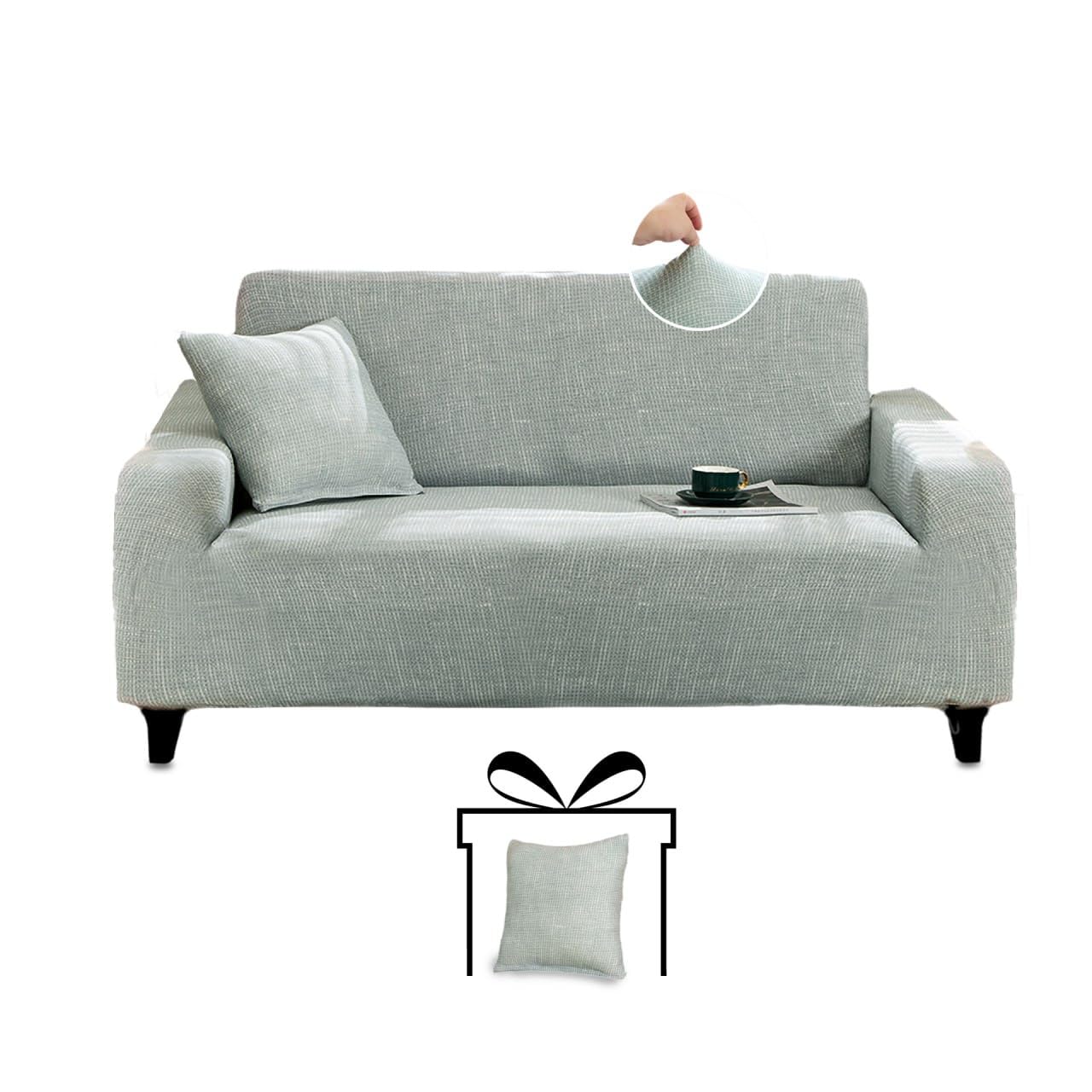 Stylish Sofa Cover 2 Seater Set with Pillow Cover – Greenish Grey, High Stretch, Quality Material, Non-Slip, Machine Washable & Durable (2 seater, Shadow green)