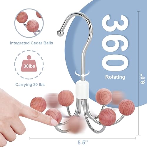 Miniatura 2 de TOPIA HANGER Paquete de 2 perchas para bolso con 6 bolas de cedro, gancho giratorio de 360, gancho de almacenamiento para armario, organizador de
