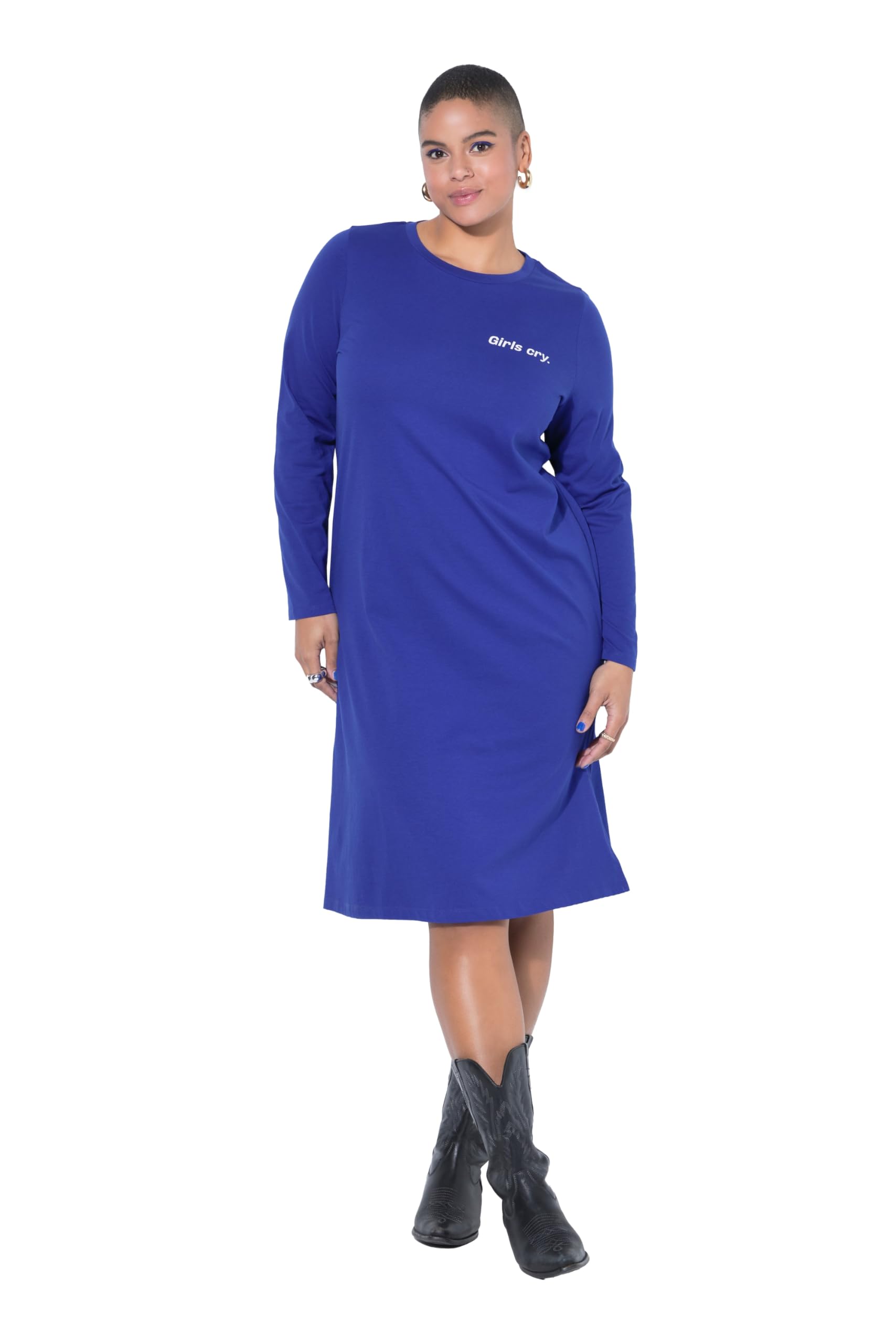 Studio Untold Damen große Größen Übergrößen Plus Size Jerseykleid, A-Line, Midilänge, Bogen Writingprint, Langarm 848796