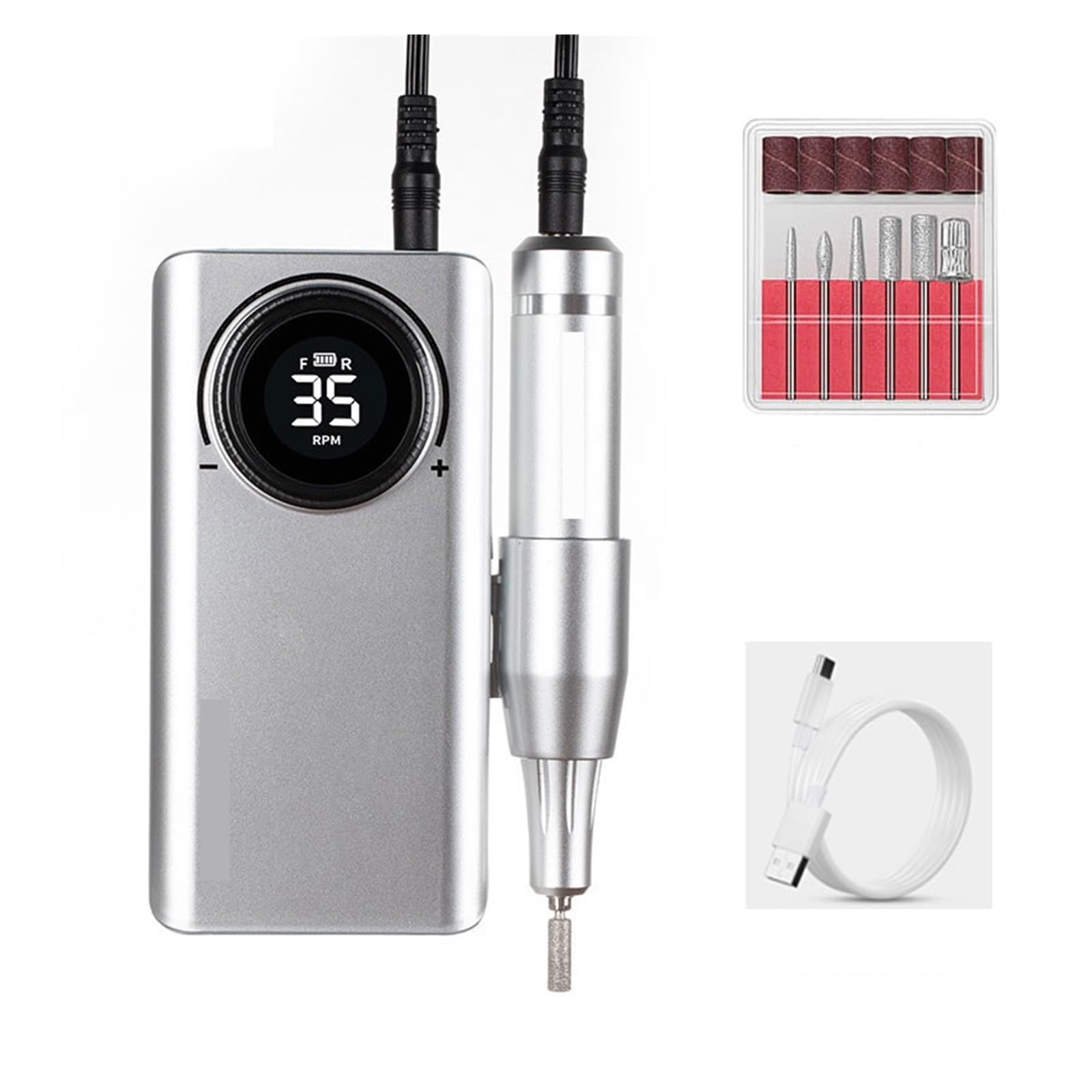 Taladro eléctrico para uñas, Taladro eléctrico for uñas, 35000 RPM, recargable, for manicura, taladro for, aparato for, pulidor de Gel for(Sliver)