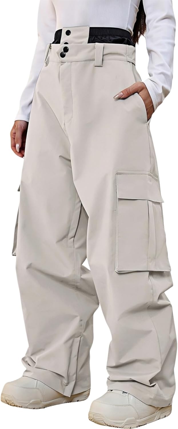 YEEFINE Men and Women's Snow Snowboard Pants Loose Fit Insulated Waterproof Unisex Baggy Cargo Ski Pants Bibs Warm Winter