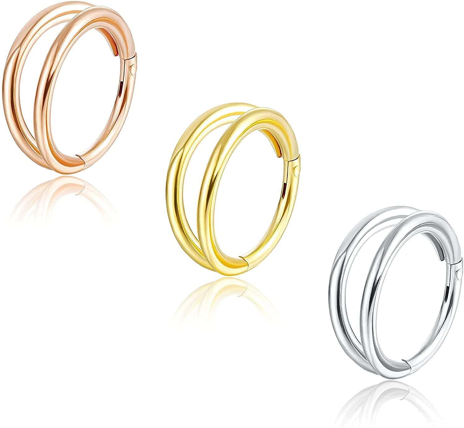 MILACOLATO 16G 18G - Anillo clicker de acero quirúrgico, 10 mm, 8 mm, doble nariz, Piercing Helix, Piercing para joyas, Daith Pendientes Hoop Conch Rook Helix Tragus Piercing para mujer