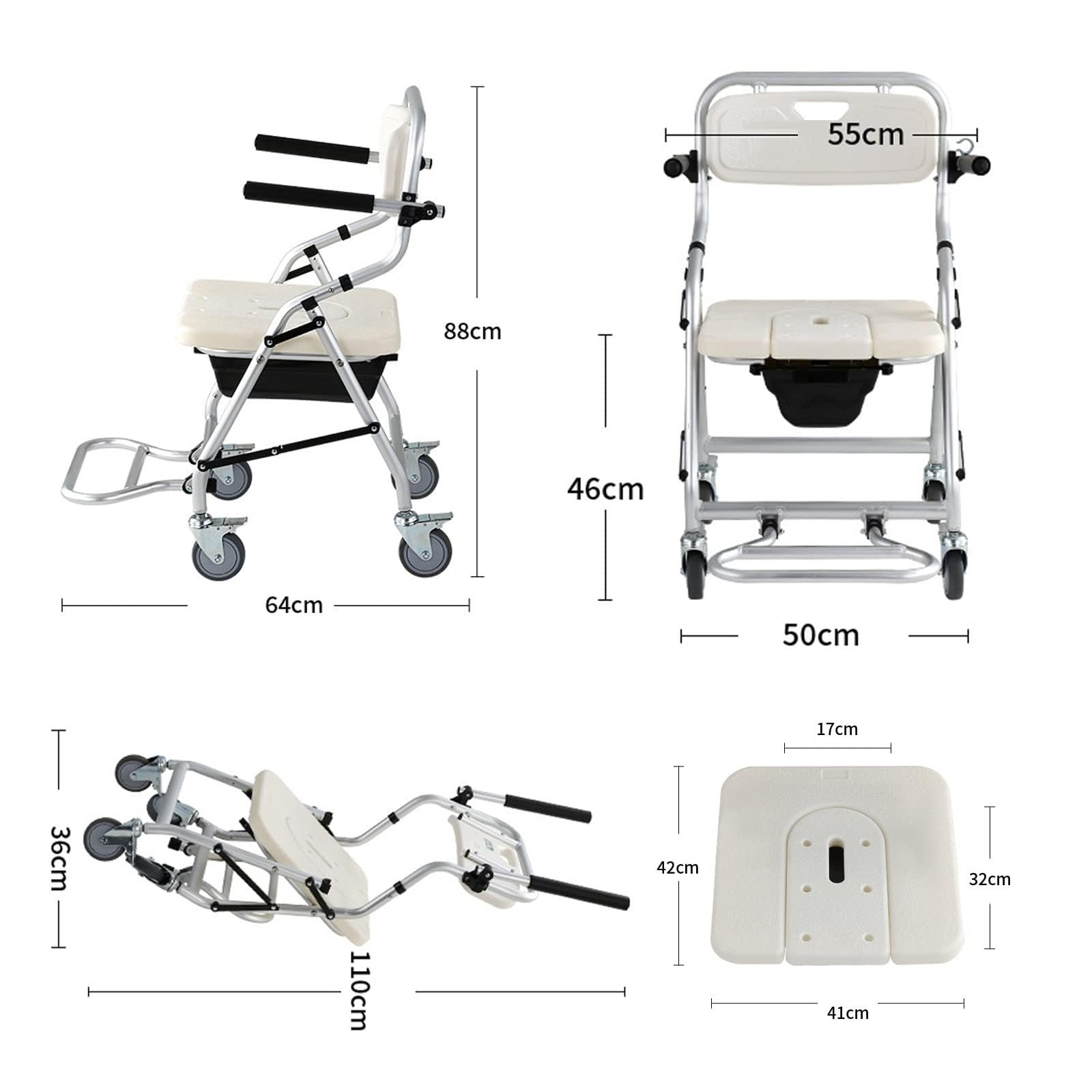 Silla De Ducha Plegable Silla De Ducha Con Ruedas, Brazos Y Respaldo Silla De Ducha Con Cojín De Asiento De EVA Y Plato De Asiento Con Abertura En Forma De U Capacidad De Carga 330 Lbs ( Color : Green