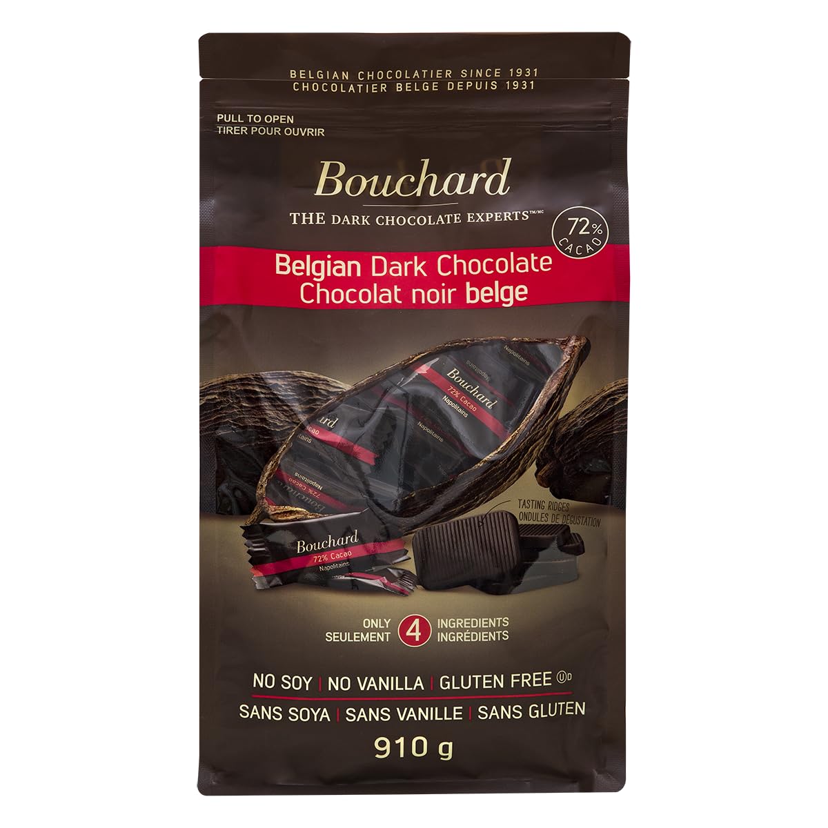 BouchardPremium Belgian Dark Chocolate with 72% Cacao | Individually Wrapped Pieces (2 LB) (CAN)