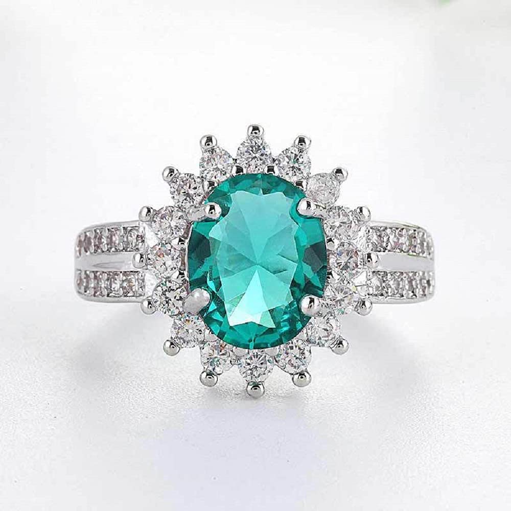 Bague de fiançailles en argent S925 et solitaire ovale vert