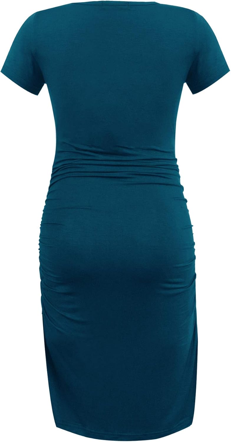 Smallshow Women's Short Sleeve Maternity Dress Ruched Pregnancy Clothes - Image 3