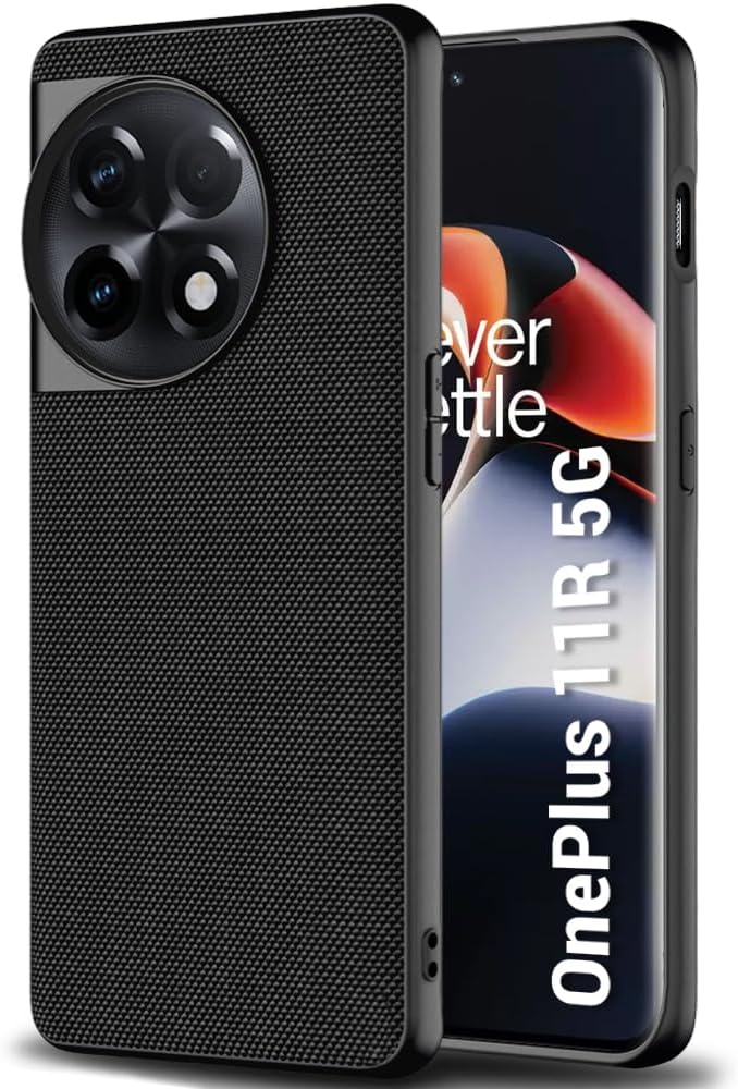 TheGiftKart Back Cover Case for OnePlus 11R 5G | Slim & Lightweight | Ultra-Premium Design | Camera Protection Bump | Fabric Texture Case Cover (PC & TPU, Black)