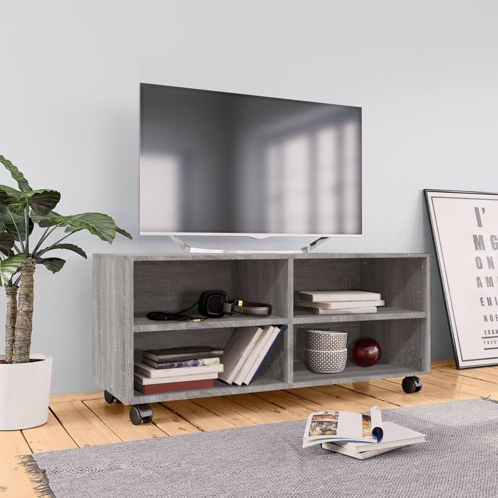 815259 Mobile TV con Ruote Grigio Sonoma 90x35x35cm Legno Multistrato Testata in Legno,Testata Letto Matrimoniale Muebles Dormitorio Spalliera Letto Testiere per Letto Matrimoniale