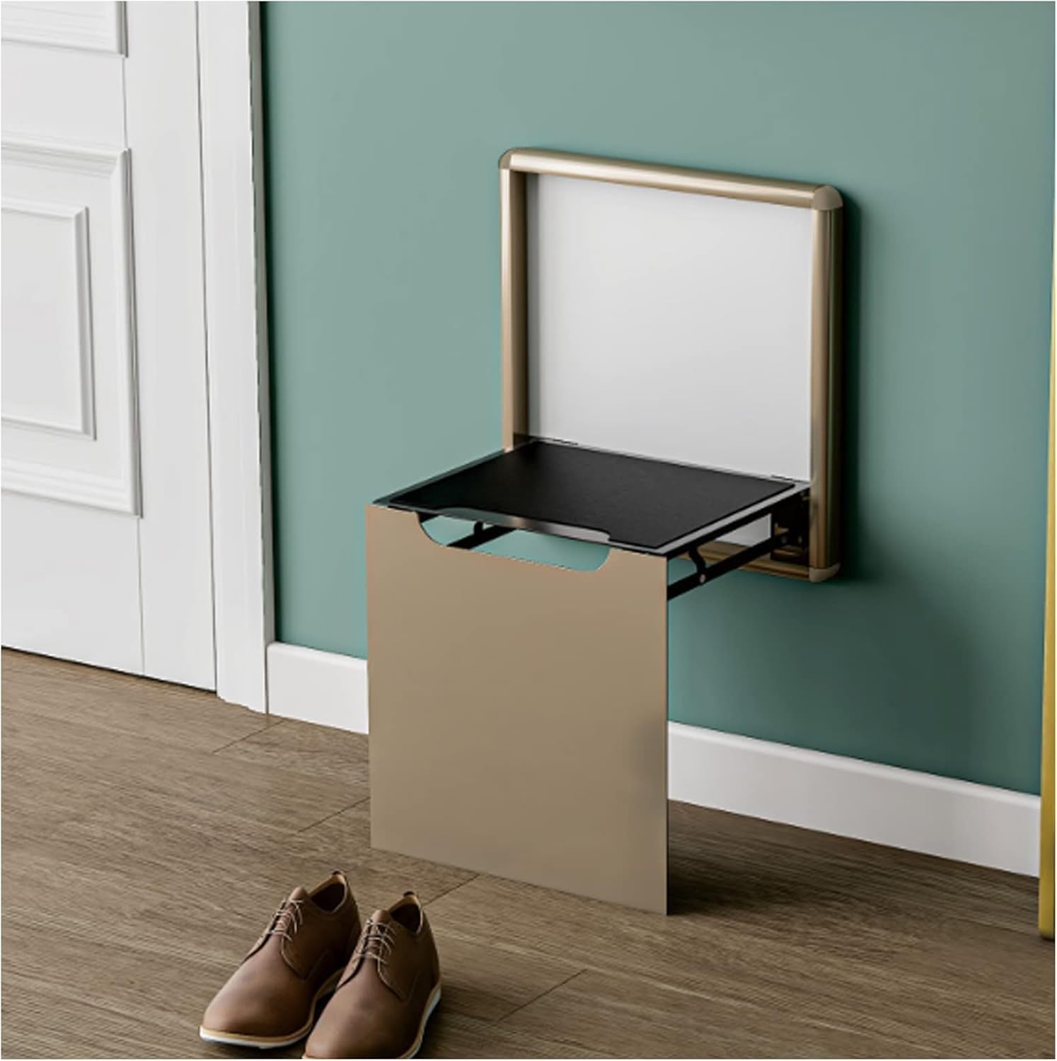 Wall Mounted Folding Chair Shoe Storage Bench Hidden Wall Mounted Porch Stool Footrest Space Saving(White)