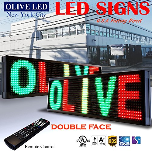 OLIVE LED Sign 3Color, RGY, 2Face, 15\"x40\" IR Programmable Scrolling Outdoor Message Display Signs EMC - Industrial Grade Business Ad Machine