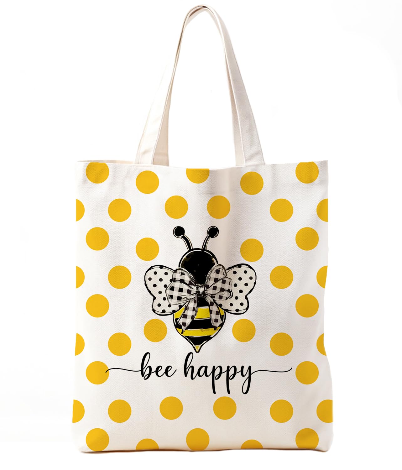 Zeghk Bee Happy Canvas Tote Bag, Inspirational Bee Gifts for Women Bee Lovers, Summer Bee Tote Bag for Women, Reusable Grocery Bags Shopping Bags,