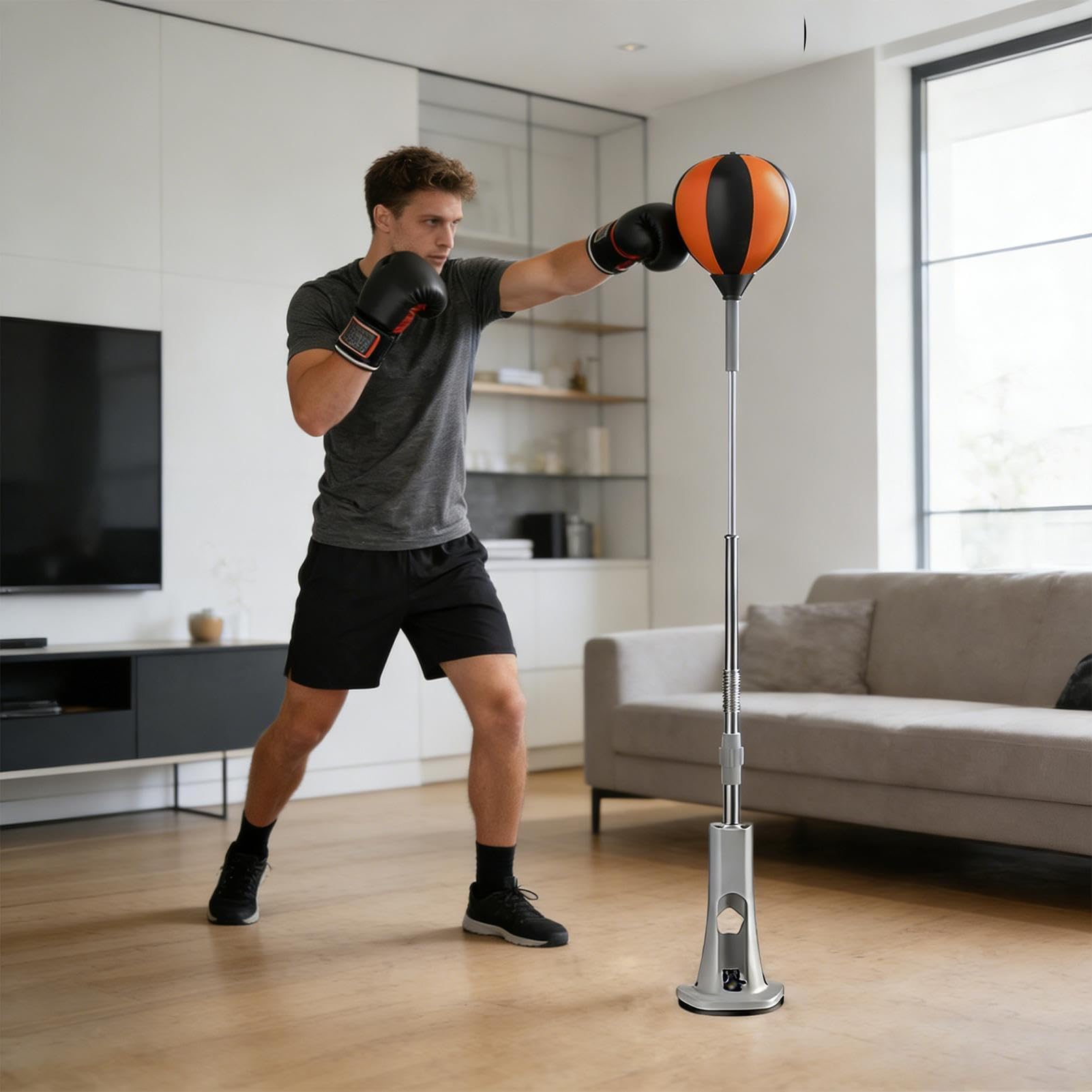 Sacco Da Boxe Con Supporto, Sacco Da Boxe Regolabile In Altezza Da 115 A 160 Cm Con Base A Ven-tosa, Palla Da Bo-xe Da Ter-ra Per Esercizi, Ar-ti Marziali E Combattimento