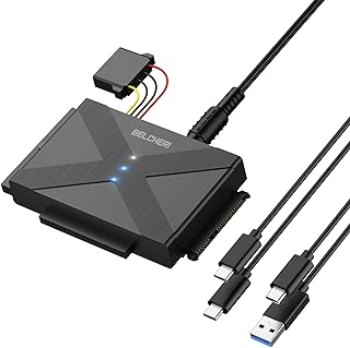 BELCHERI USB 3.2 Gen 1 to SATA or IDE Adapter, External Hard Drive Adapter for 2.5 or 3.5 inch SATA or IDE HDD SSD, IDE and SATA Converter with 12V Power Supply and Type C Port
