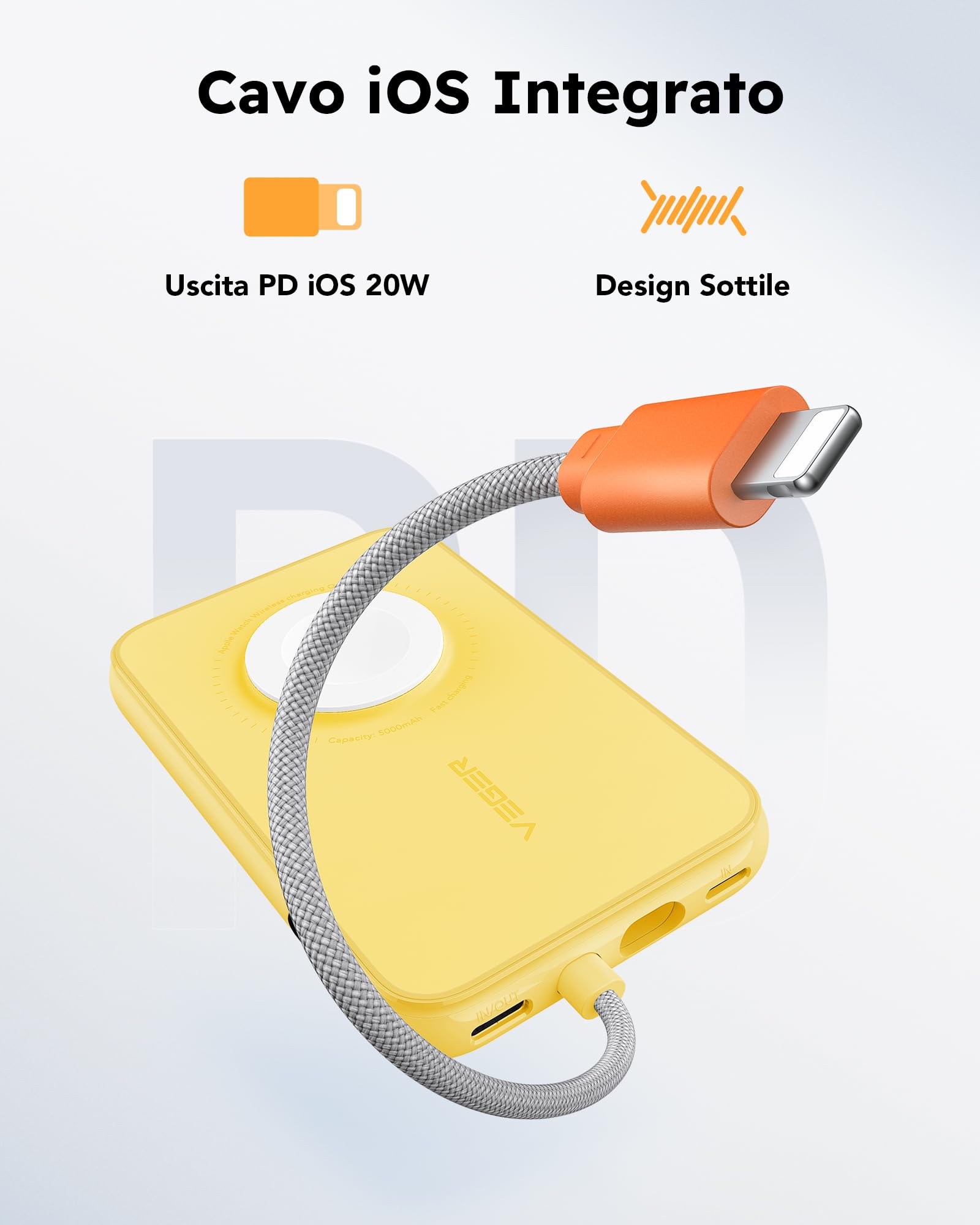VEGER Power Bank 5000mAh, 20W PD Ricarica Rapida Caricatore Portatile 3 Uscite e 2 Ingressi con LED Display Digitale Batteria Esterna compatibile con iPhone/Android/iPad/Apple Watch