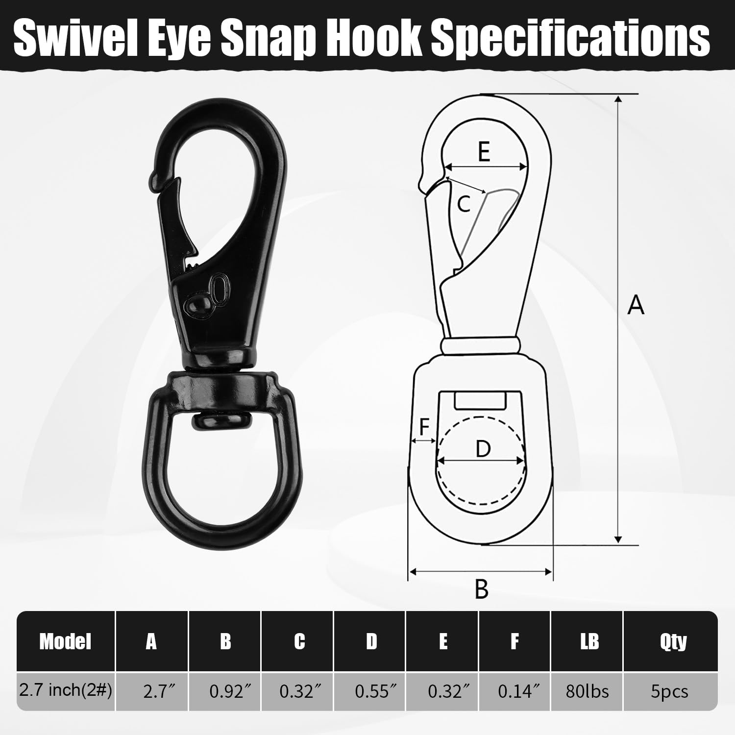 Stainless Steel Swivel Eye Snap Hook, 5 Pack (2.7 Inch) Heavy Duty Flag Clips for Flagpole Rope, Diving Clips Spring Hooks for Bird Feeders, Pet Chains, Dog Tie-Out Cable, Keychains - Image 2