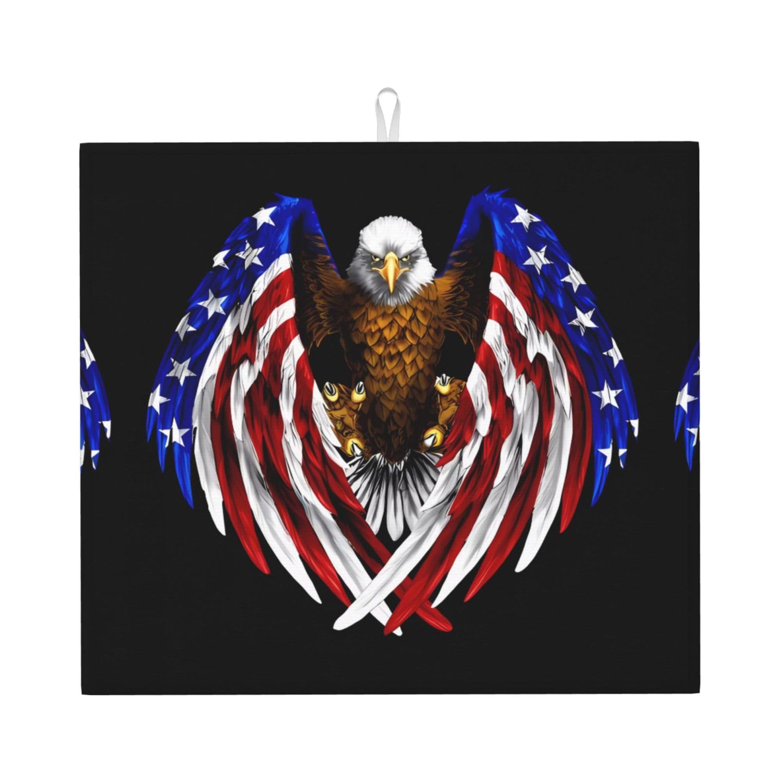 HJFCZH USA Flag Patriotic Eagle Prints Kitchen Drying Mat – Absorbent Microfiber Throw for Dishes, Non-Slip Counter Cover, Quick-Drying Layer with Fade-Resistant Print