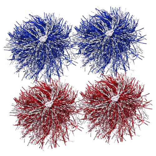 VANZACK Metallic Cheerleading Pom Poms 4pcs Reusable Hand Flowers Bright Colors Cheer for Dance Performance