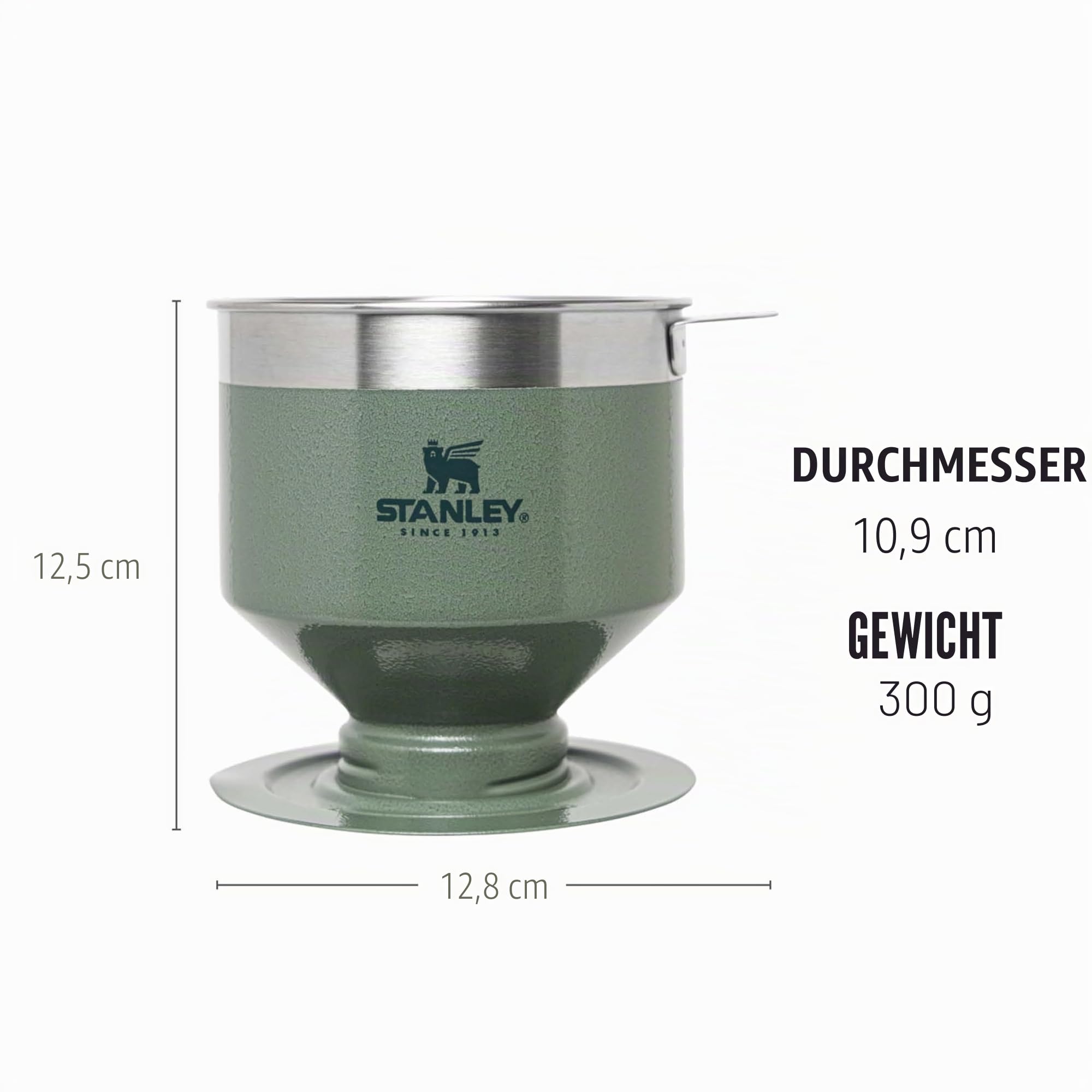 STANLEY 1913 Camp Mug mit Perfect Brew Set 0.35L - Hammertone Green | Hält 4 Std. heiß - 5 Std. kalt - Spülmaschinenfest - Tragegriff - Edelstahl