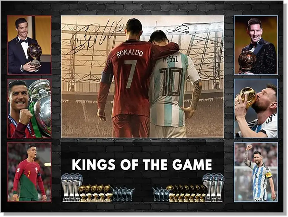 Pôster autografado Superstar Messi e Cristiano Ronaldo para decoração de parede de quarto de fãs de crianças - Cartazes de futebol americano em tela para presentes de aniversário de meninos