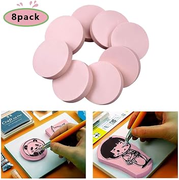 8 Pcs 2x2 Pink Rubber Carving Blocks for Stamp Soft Rubber Crafts, Soft and Easy to Carve (Round)