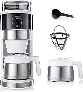 Barista - Cafetera con pantalla táctil digital 800 W, color blanco con trituradora y jarra isotérmica