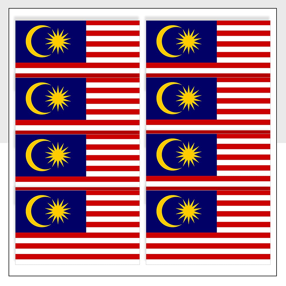 Packwith Malaysia Flag Laptop Sticker Pack Of 8 (33 X 20Mm) Waterproof Mys Labels Helmet Fridge Ipad Packwith® #P1025