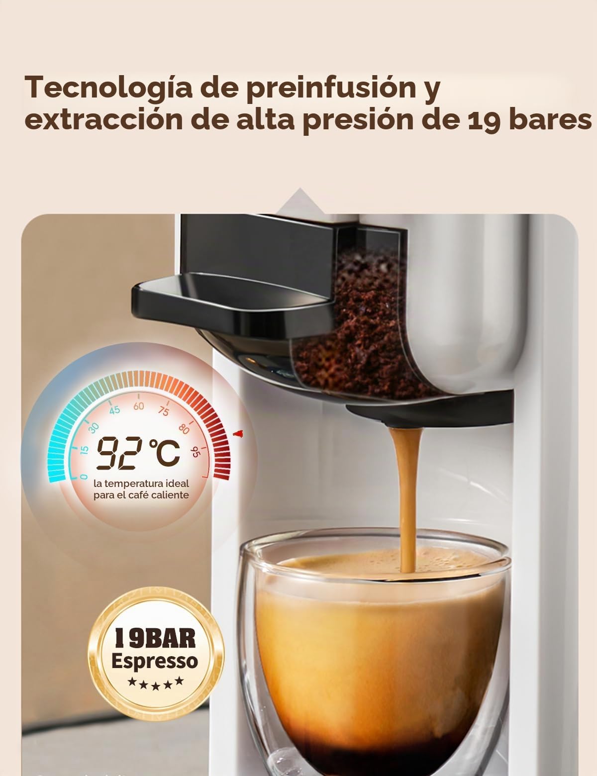 CAFELFFE Cafetera de cápsulas MK-603 4 en 1, café frío/caliente, 19 bares, compatible con cápsulas Nes*, DG*, ESE y café molido, modelo de bajo consumo, 0,6 l, ideal para hogares y oficinas, blanca